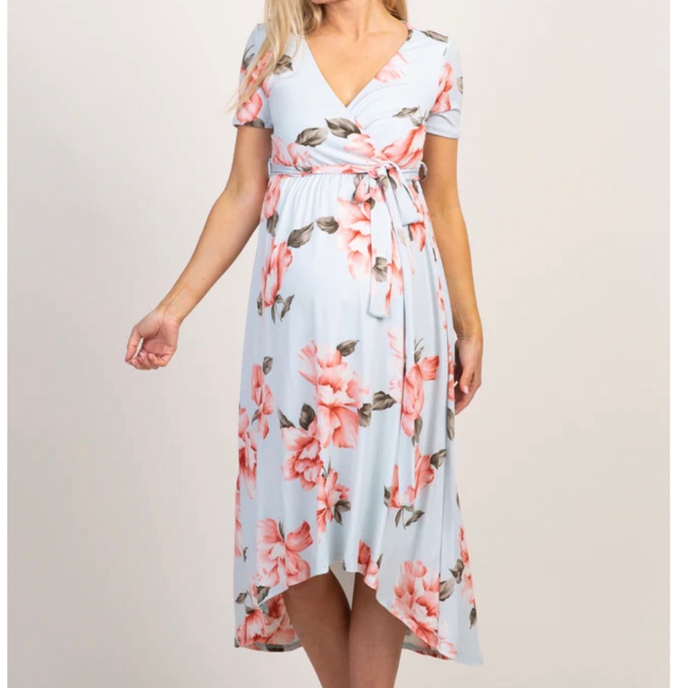 Pink blush Light Blue Floral Hi-Low Maternity Dress- worn once